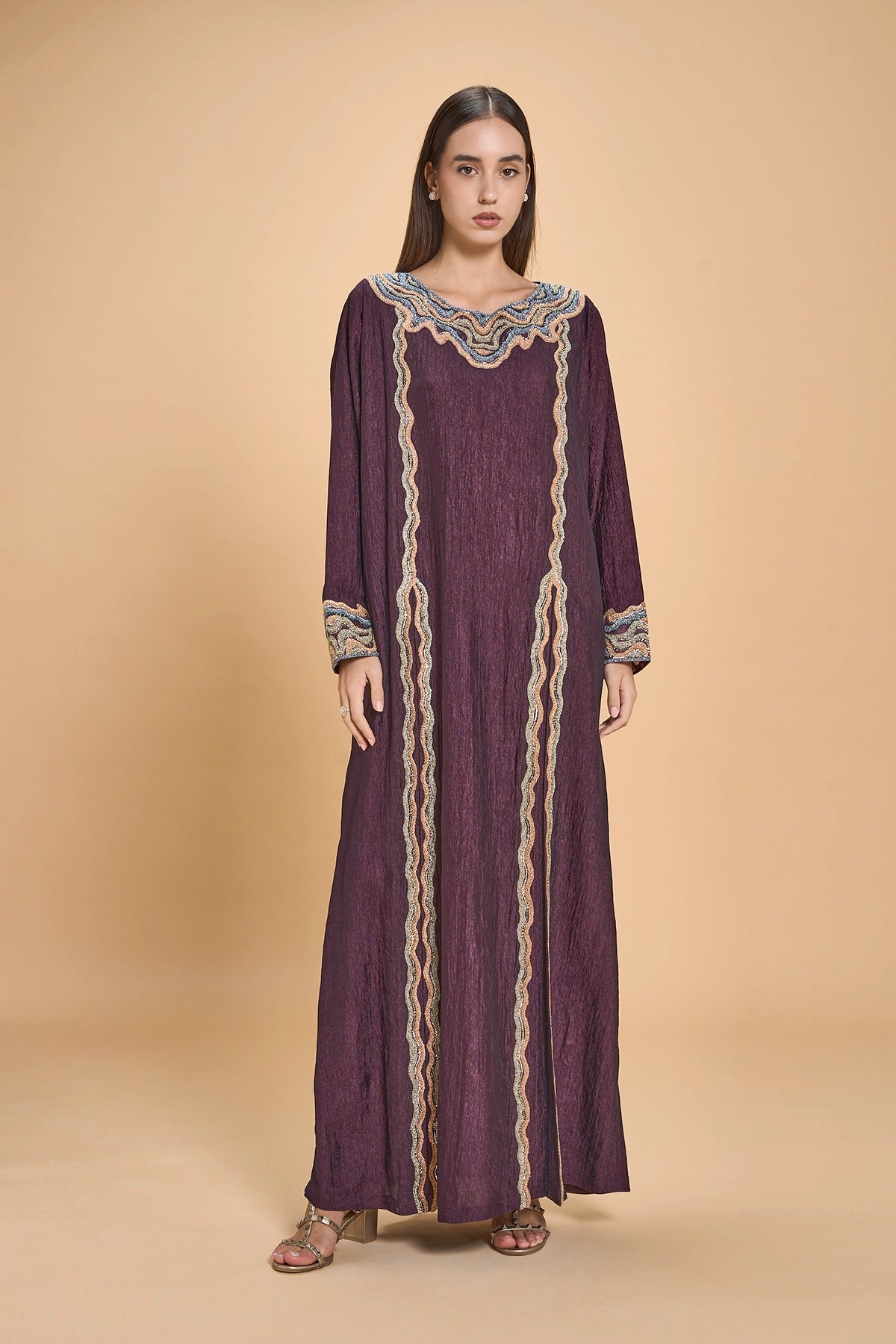 Party Wear Jalabia With Crystals And Embroidery - White