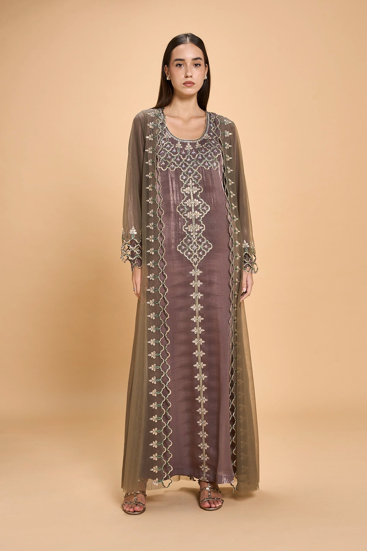 Party Wear Jalabia With Crystals And Embroidery - Green