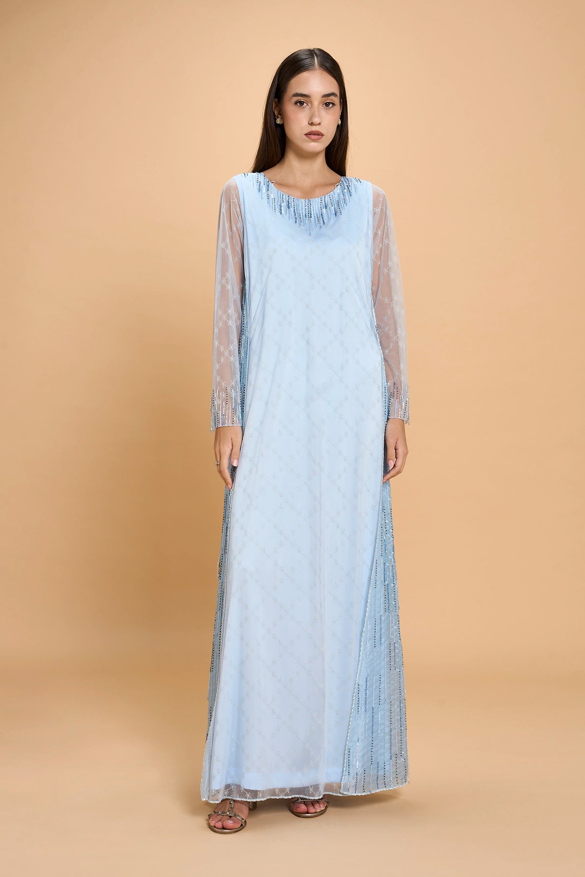 Hand Beaded Jalabia For Occasions - Blue
